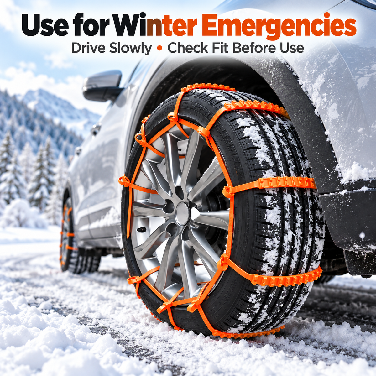 Emergency Tire Traction Straps for Snow & Ice – Quick-Install Anti-Skid Chains
