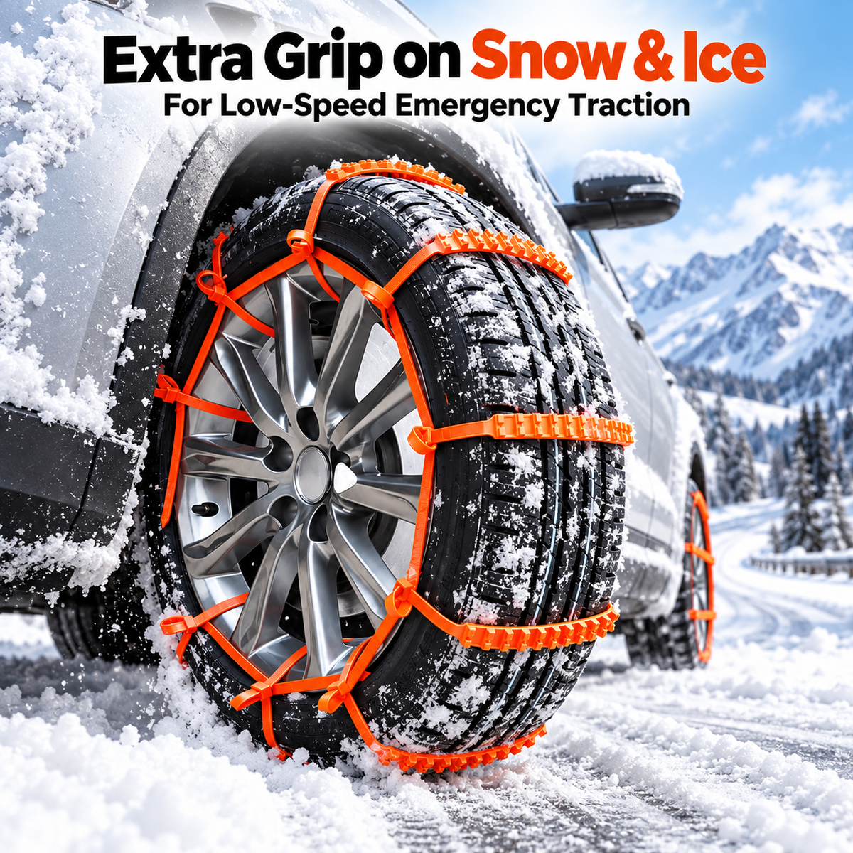 Emergency Tire Traction Straps for Snow & Ice – Quick-Install Anti-Skid Chains