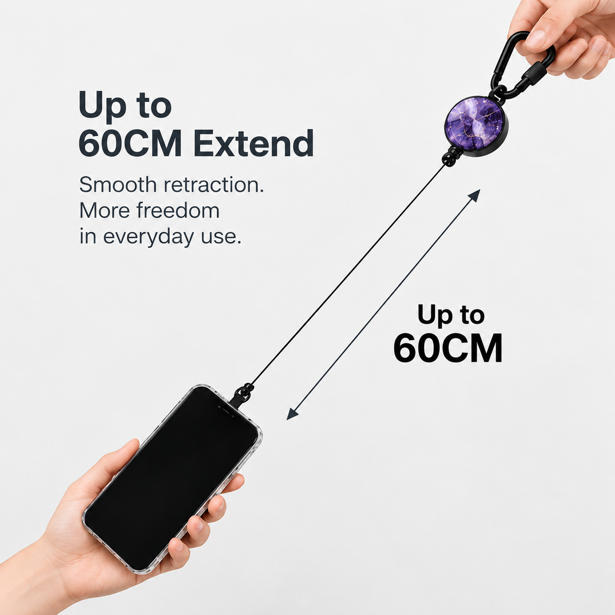 Retractable Anti-Lost Phone Tether with Locking Carabiner
