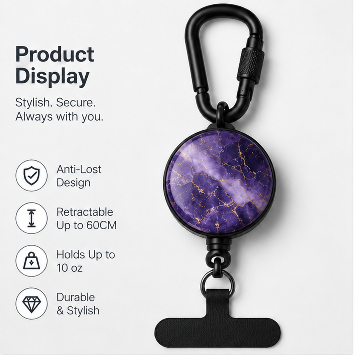 Retractable Anti-Lost Phone Tether with Locking Carabiner