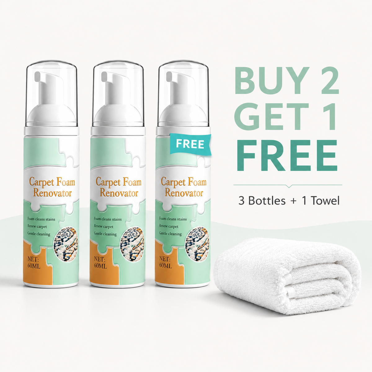Waterless Carpet Foam Stain Remover with Towel